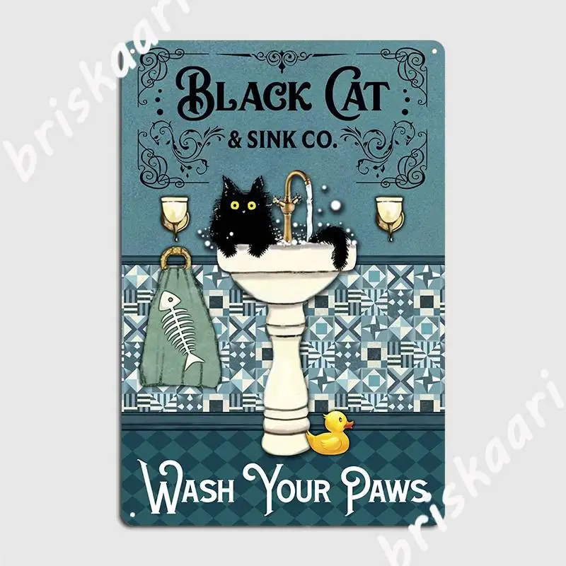 

Black Cat And Sink Co Wash Your Paws Poster Metal Plaque Poster Wall Cave Classic Plaques Pub Garage Tin Sign Poster