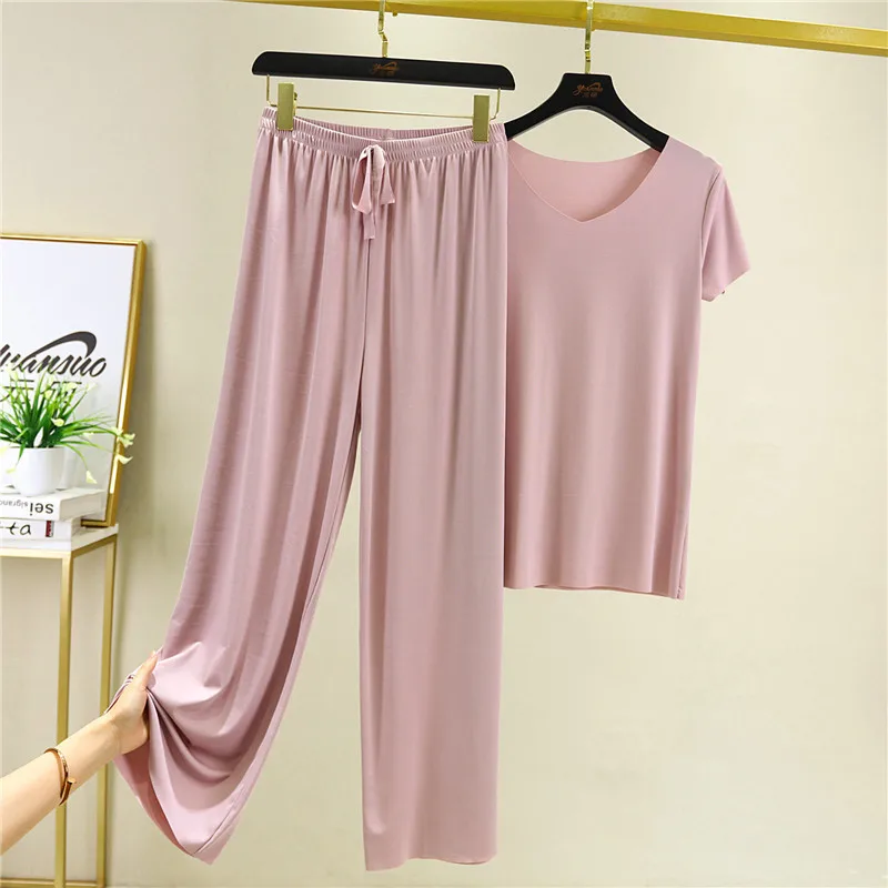 Women's Clothes Loose Suit for Women Pajamas Pants Set Female Home Clothes 2 Pieces Set Lady Home Suit Summer Women Lounge Wear jrry women tracksuit ribbed two pieces set long sleeve top pants 2 pieces set ribbed sports suit raised line patten outdoor wear