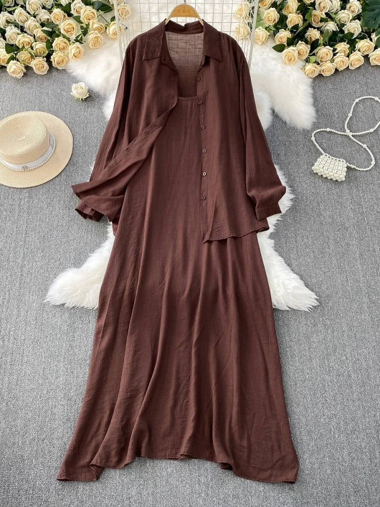 Wmstar Two Piece Set Women Wholesale Laid Back Style Casual Loose Top with A Thin Long Sleeved Shirt Slimming Halter 2025