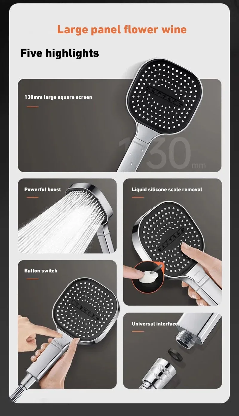 Xiaomi 13cm Large Panel 3Modes Adjustable Home Shower Head  High Pressure Massage ShowerHead Filter Element Bathroom Accessories 5