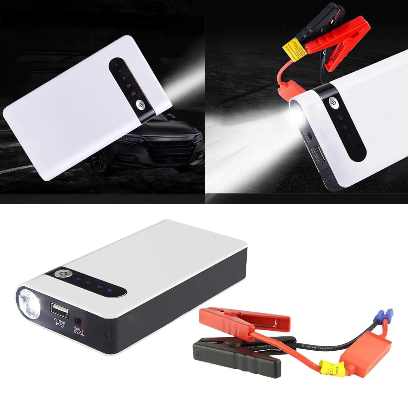 Car Jump Starter Portable with Flashlight 8000mAh Power Pack Fit for MP4 Tablet