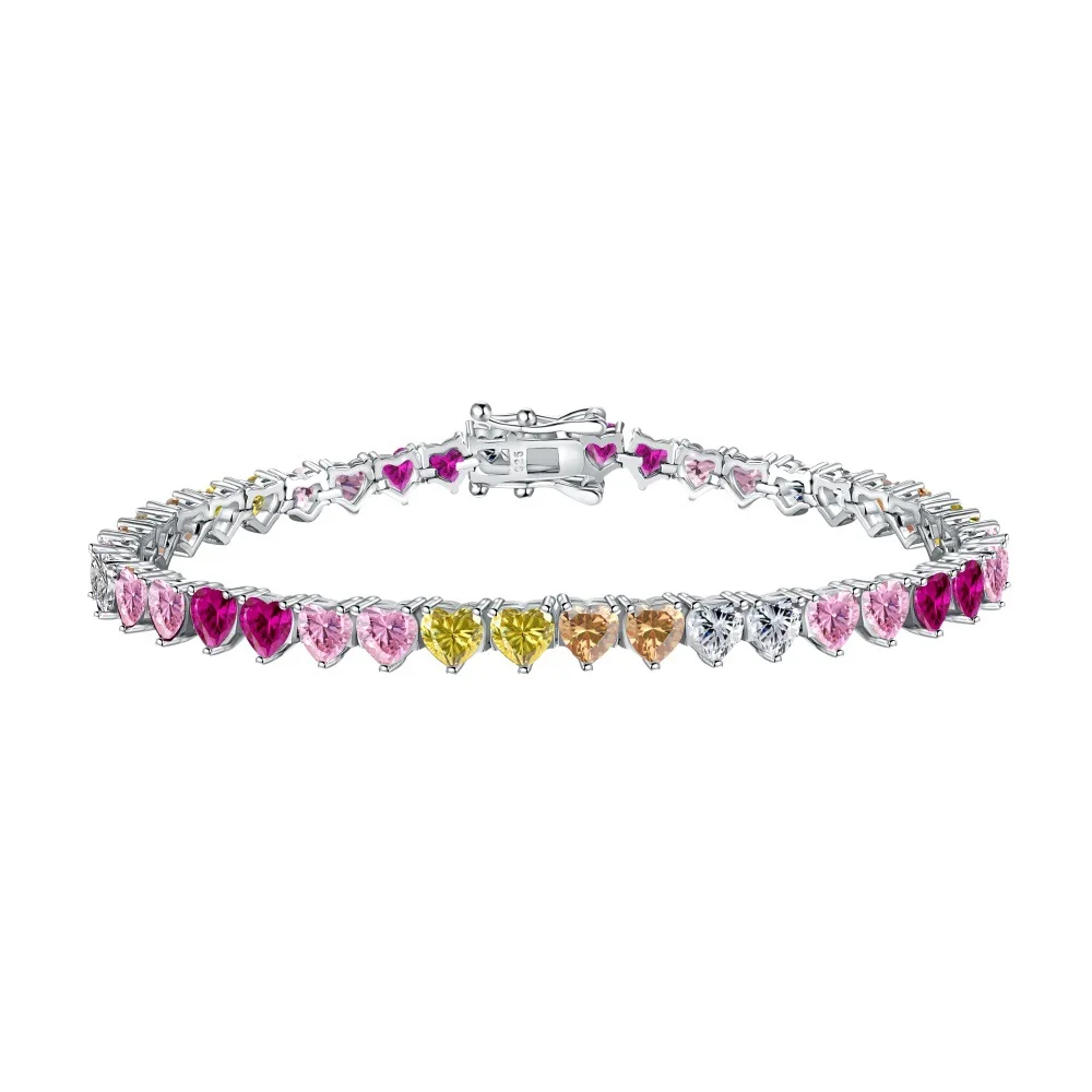 

French New S925 Pure Silver Women's Bracelet with Love Zircon Inlaid Barbie Color Sweet