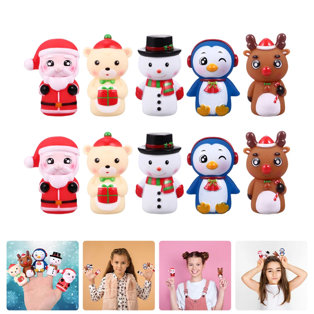 

10 шт. рождественские пальчиковые игрушки, Мультяшные куклы, животные для детей, ПВХ детские успокаивающие