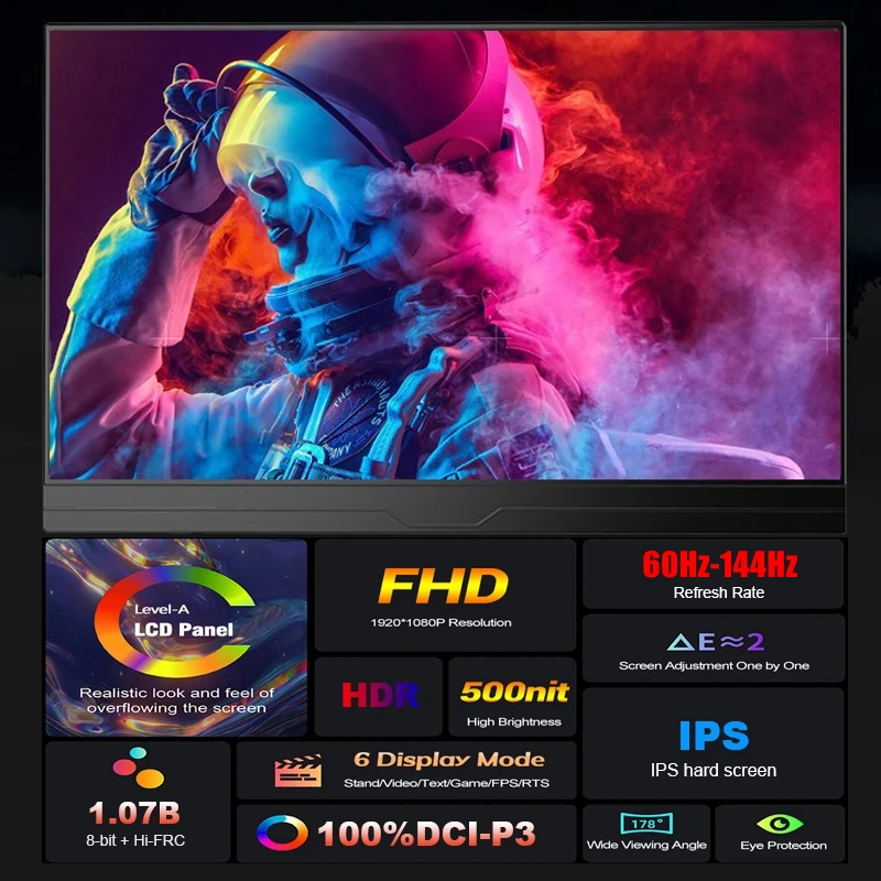 Kllisre-16 ġ 1080P 2K 4K 60Hz 144Hz ޴ , 16:9 100% sRGB 500Cd, m ÷  ȭ Ʈ Mac ȭ Xbox PS4