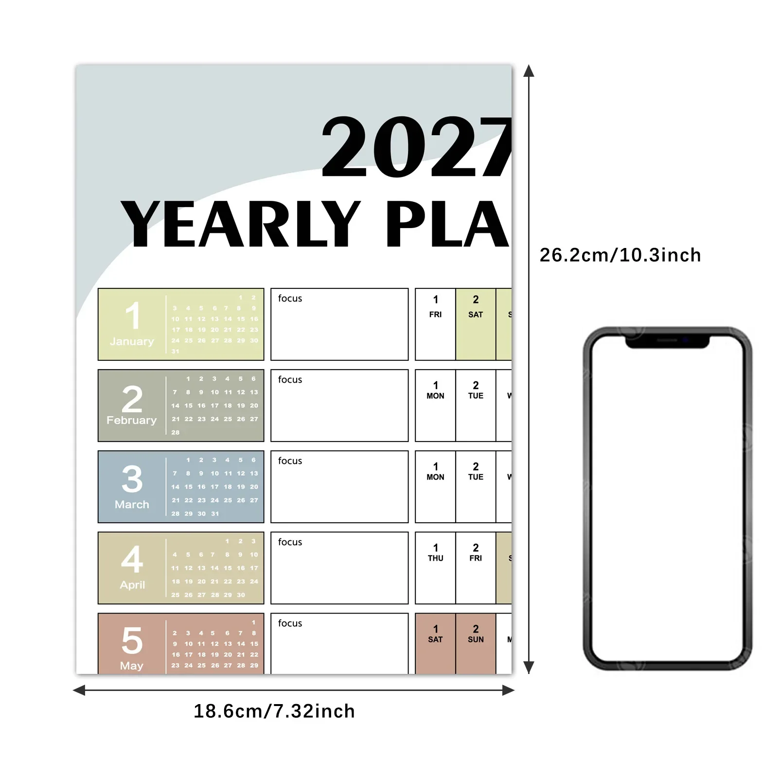 Calendario 2027 Versione Inglese Completa, Calendario da Parete, Planner Creativo e Semplice, Regalo di Natale, Organizzatore di Appuntamenti - immagine 4