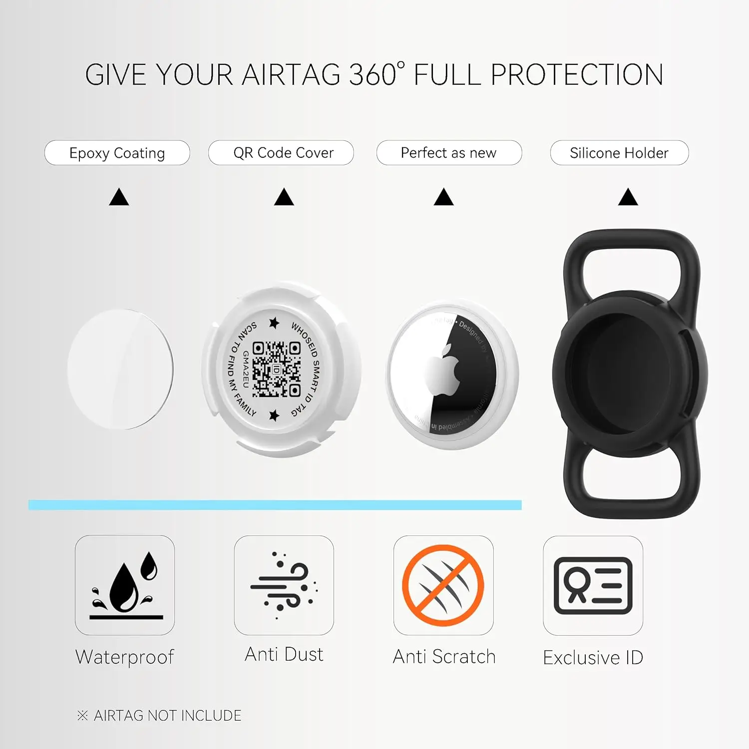 QR Code Airtag Holder Scan QR Code Send Location Alert Email Waterproof Airtag Accessories for Dog Cats Collar