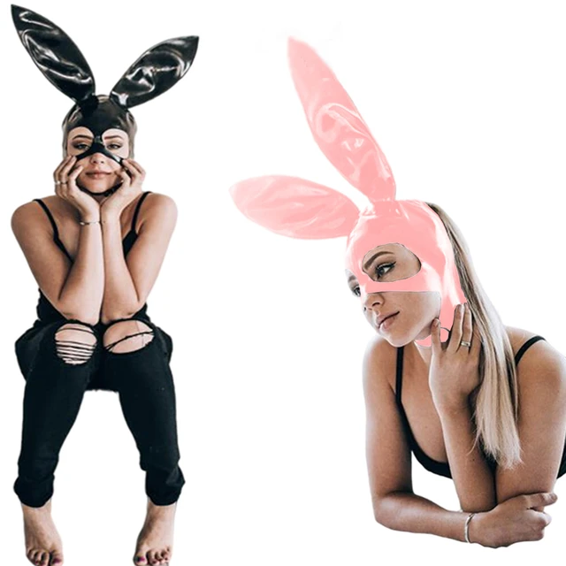 Sexy Cosplay PVC Rabbit Mask With Long Ears Bunny Face Shield Sex  