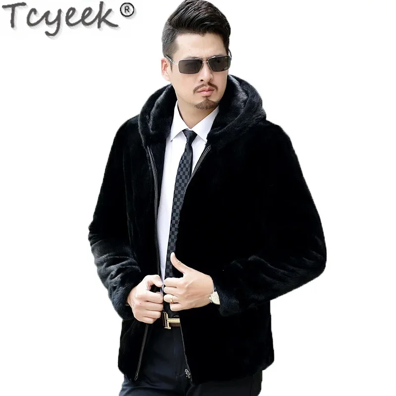 

Tcyeek Natural Whole Mink Fur Coat Winter Jacket Men Short Hooded Men's Real Coats Luxury Jackets Plus Size 6XL,7XL,8XL,9XL