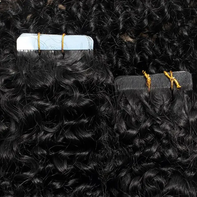 MRS HAIR Tape In Deep Curly Human Hair Extensions 20pcs For Add Hair Volume Cuticle Remy With Free Tape Glue