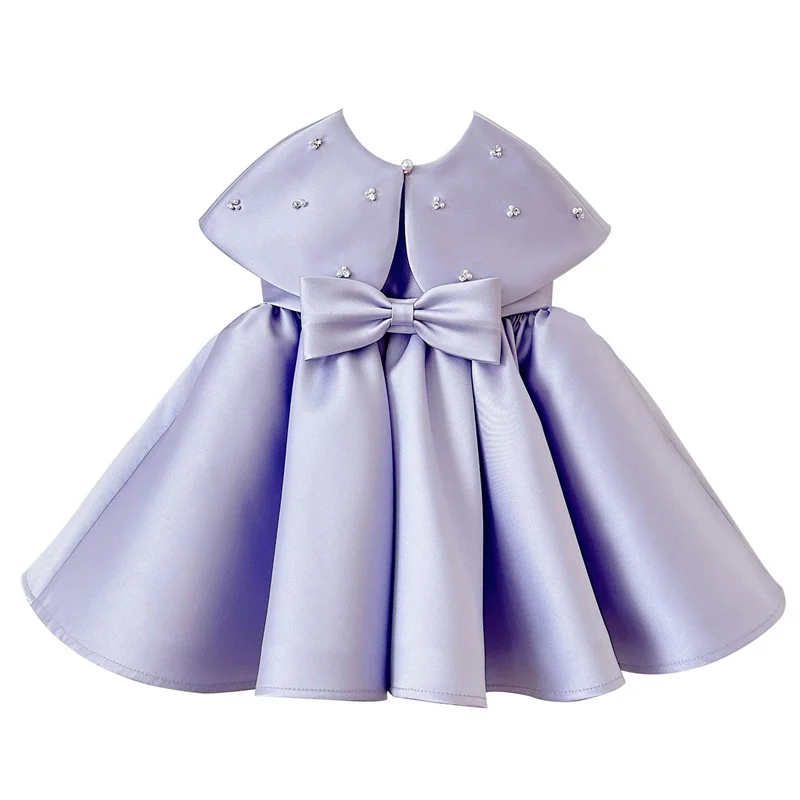 Flower Girl Dresses Princess Satin Bow Pearls Crystals Flower Girl Dress Children First Communion Dress Ball Gown Wedding Party Birthday Show