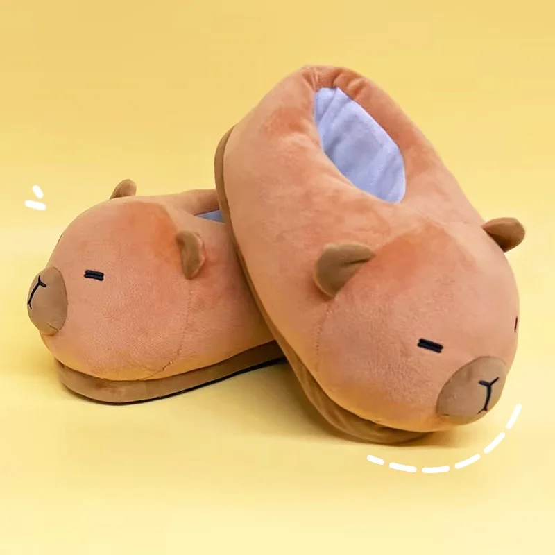 Capibara Plush Slippers Winter Non-slip Animal Plush Shoes Warm Breathable Home Flip Flop Indoor Half-heeled Cotton Shoes Unisex 3d animal bath mat set tiger forest sunset glow kid boy room doormat bathroom rug accessories carpet anti slip toilet lid cover