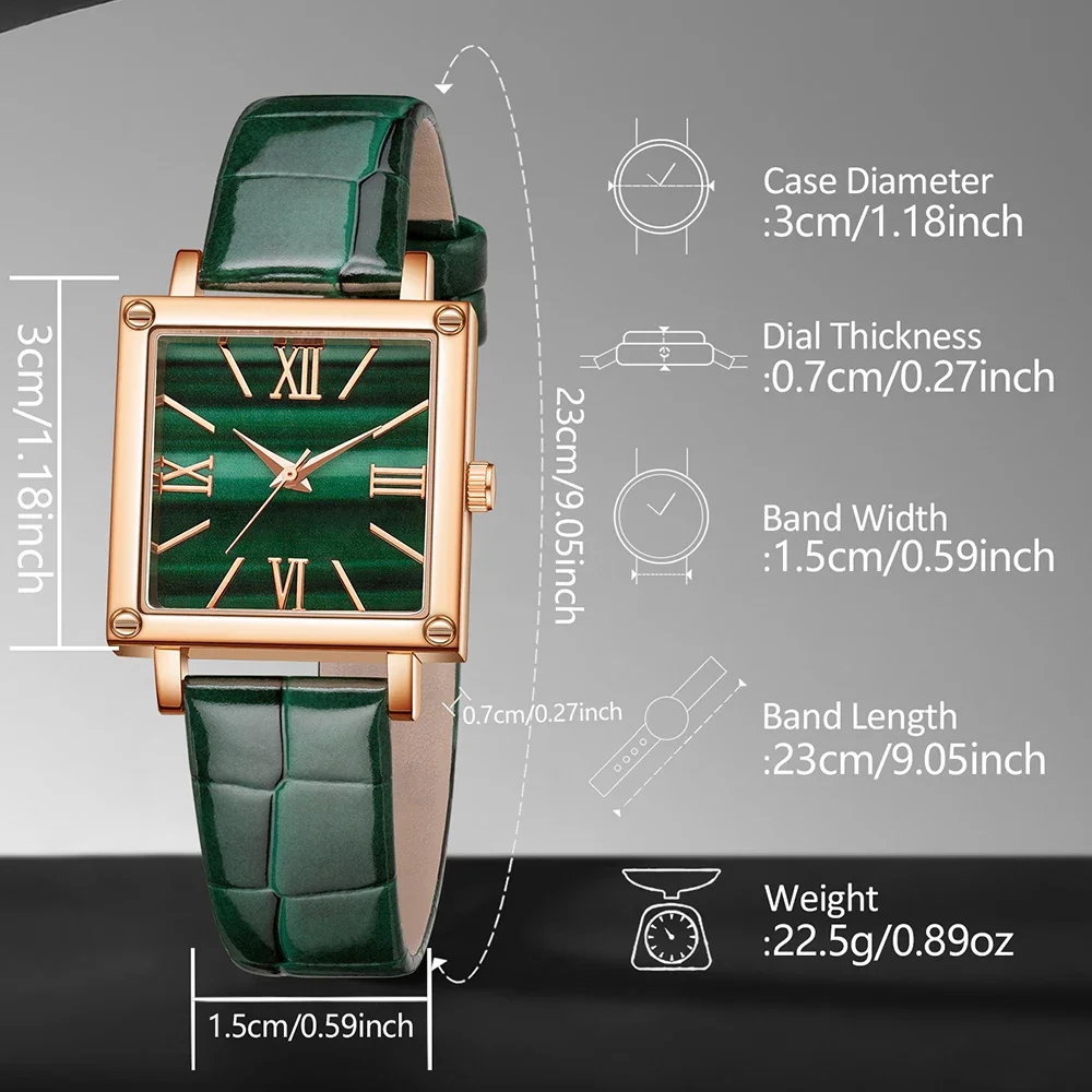 Green Women's Watch Set Fashion Trend Simple Rectangular Dial Quartz Watch Perfect Gift