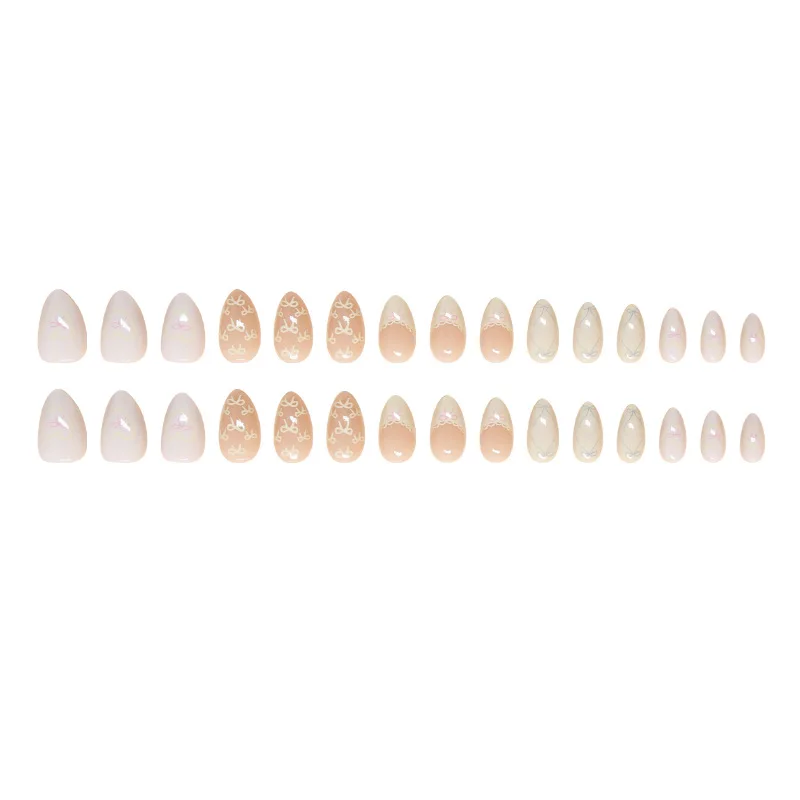 24pcs Simple Press on Nails Love Lace Bow Medium Long Woman False Nails for Women Almond Nails To Stick on Aesthetic Nail Tips 12 S1d26b3f75af34657878b6ef4133b20a70