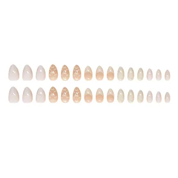 24pcs Simple Press on Nails Love Lace Bow Medium Long Woman False Nails for Women Almond Nails To Stick on Aesthetic Nail Tips 5