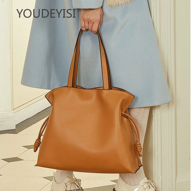 

Простая корейская модная нишевая женская сумка из воловьей кожи, плиссированная сумка на плечо