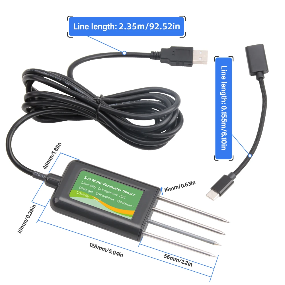 Soil Multi-Parameter Sensor RS485 8-in-1 pH EC Moisture Temperature Salinity NPK