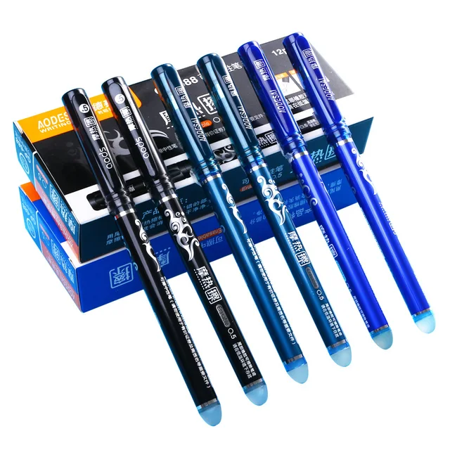 12PCS Erasable Gel Pen Blue Black Red Ink 0.5 0.38mm Washable Handle Ballpoint Pen Needle Tip Rod Student For Writing Sketch 2