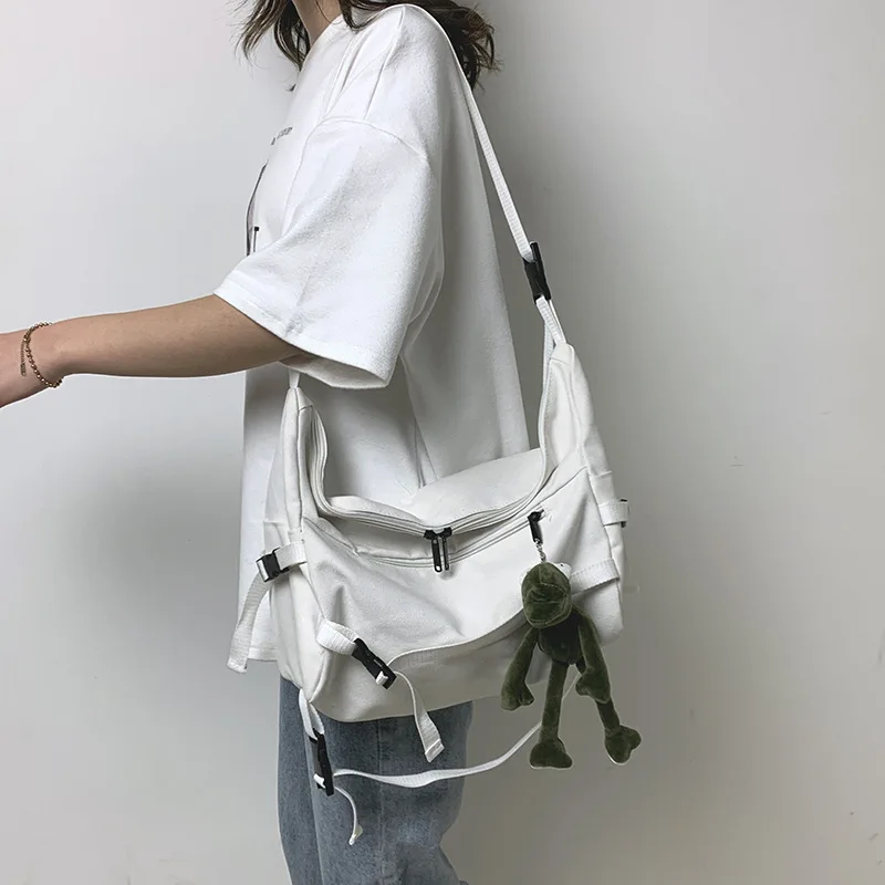 Youth Fashion Diagonal Crossbody Bag Ladies Large Capacity Canvas Handbags Shoulder Bag Solid Color Women Girls Messenger Bags 3