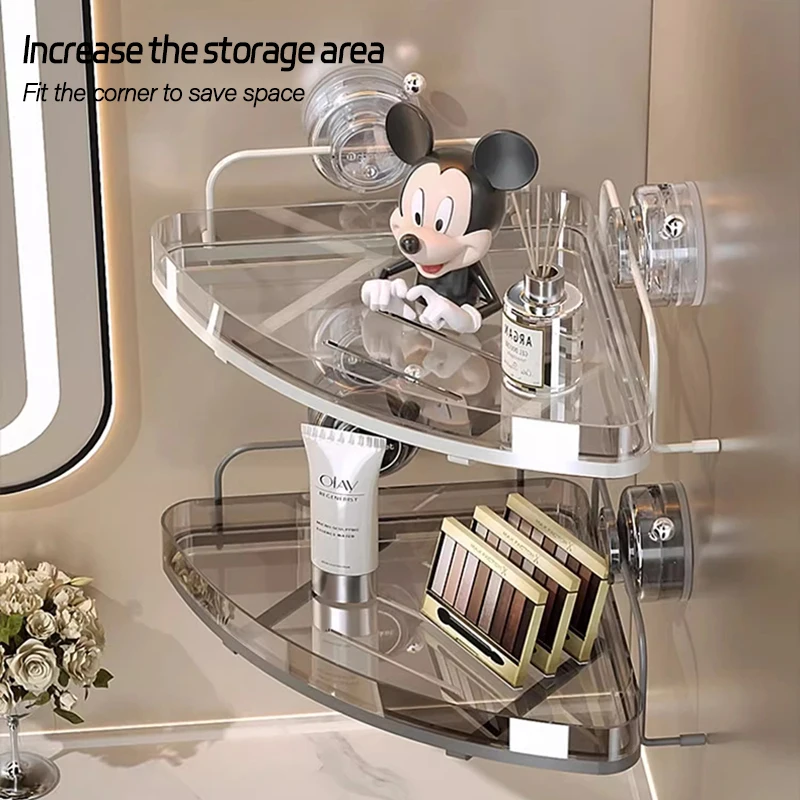 Bathroom Shelf Strong Suction Cup Non Perforated Wall Mounted Kitchen Shelf Household Storage Iron 3