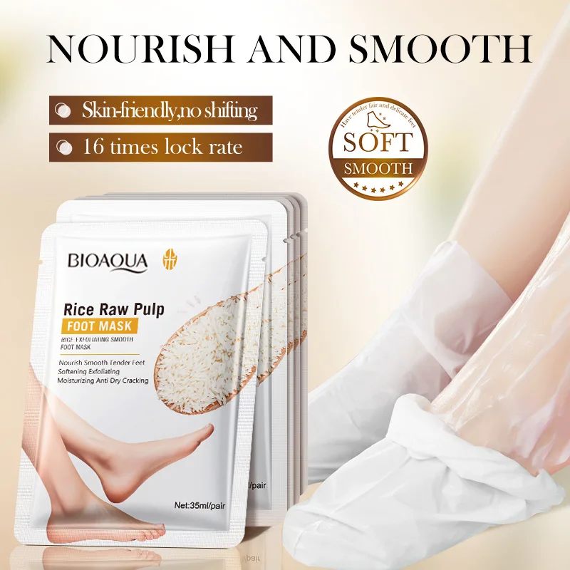 BIOAQUA White Rice Foot Mask Moisturizing Whitening Foot Peeling Mask Exfoliating Feet Spa Pedicure Exfoliant Feet Skin Care