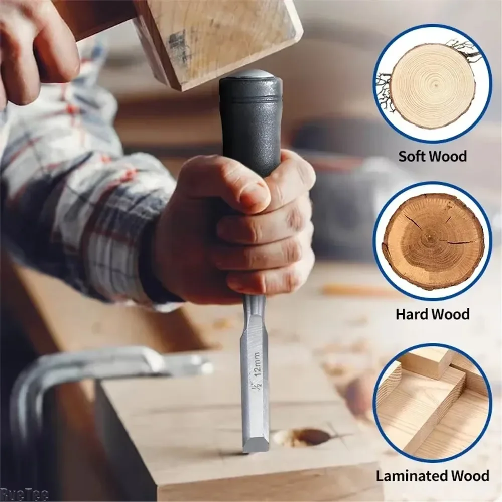 Carpenter's Wood Carving Chisels Carving Chisels Carbon Steel Wood Chisel with Hammer End and Anti-Slip Handle 19/25/32/38mm