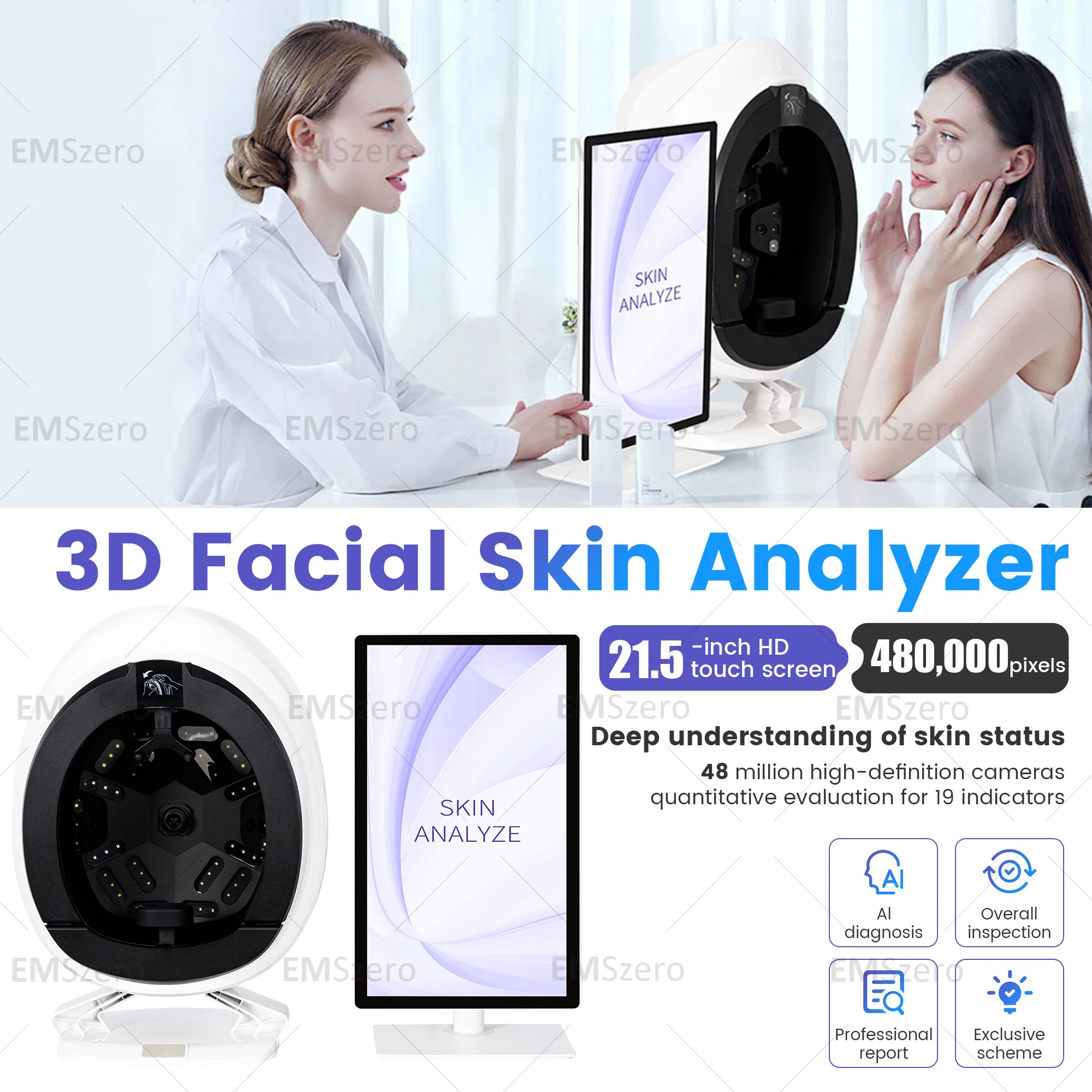 9-Spectral Imaging Technology 3D Facial Skin Analysis Detector 48 ...