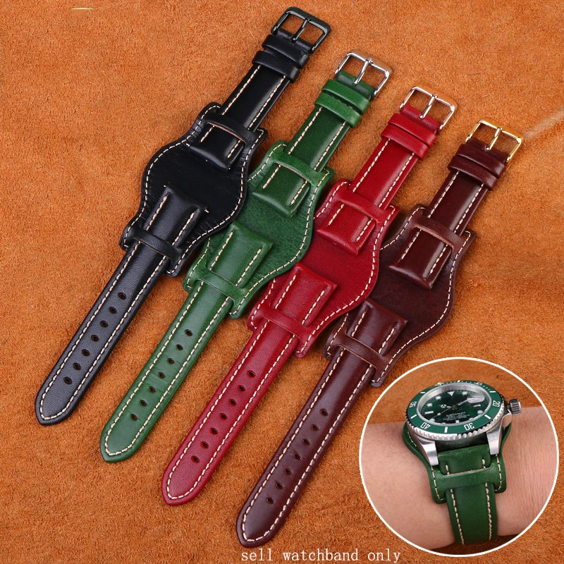 Cinturino In Vera Pelle 20/22Mm Per R-Olex Green Water Ghost/Omega/Times Retro Con Vassoio Cinturino Per Orologio Da Uomo In Vera Pelle