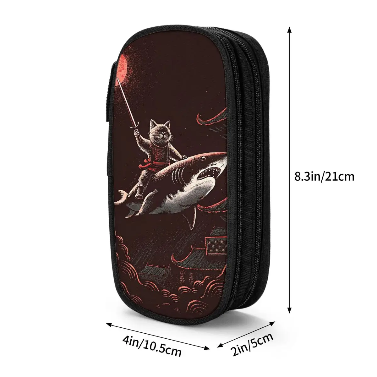 바다 위에서 상어를 타는 고양이 그림 연필꽂이, 남아 여아 선물용 펜 케이스, 필통, 문구용품, 펜 홀더 가방