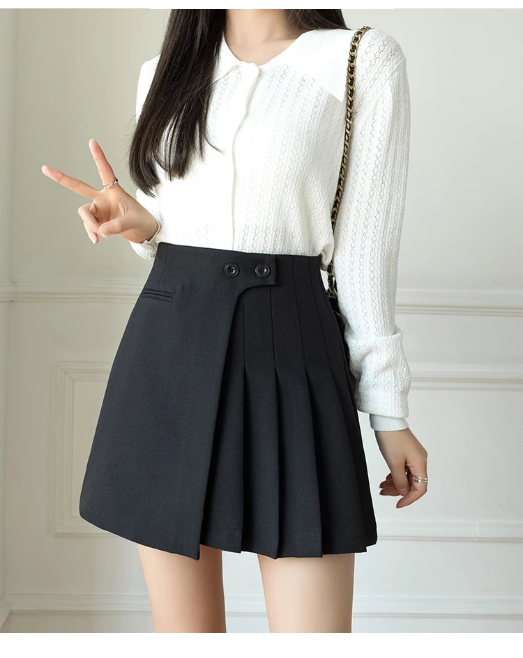 2024 New Korean Cute High Waist A-line Mini Pleated Skirt Fashion Button Female Short Skirts Woman Spring Summer Casual Skirts