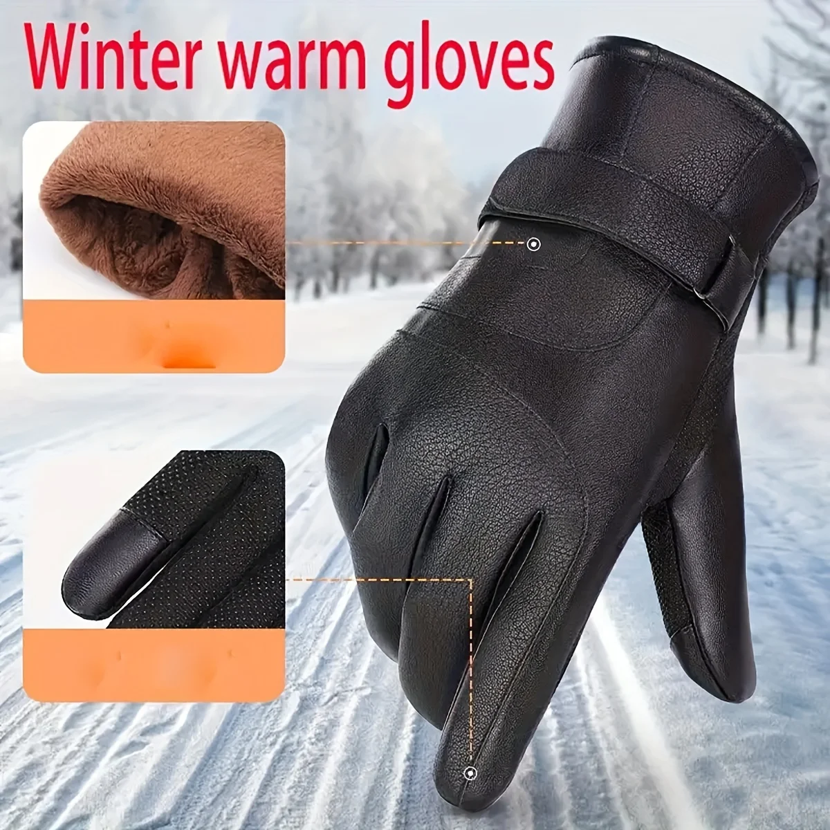 Winter Leather Gloves Waterproof Resistance Cold Male Outdoor Sports Winter Warm Full Gloves Motorcycle Cycle For Men Gloves