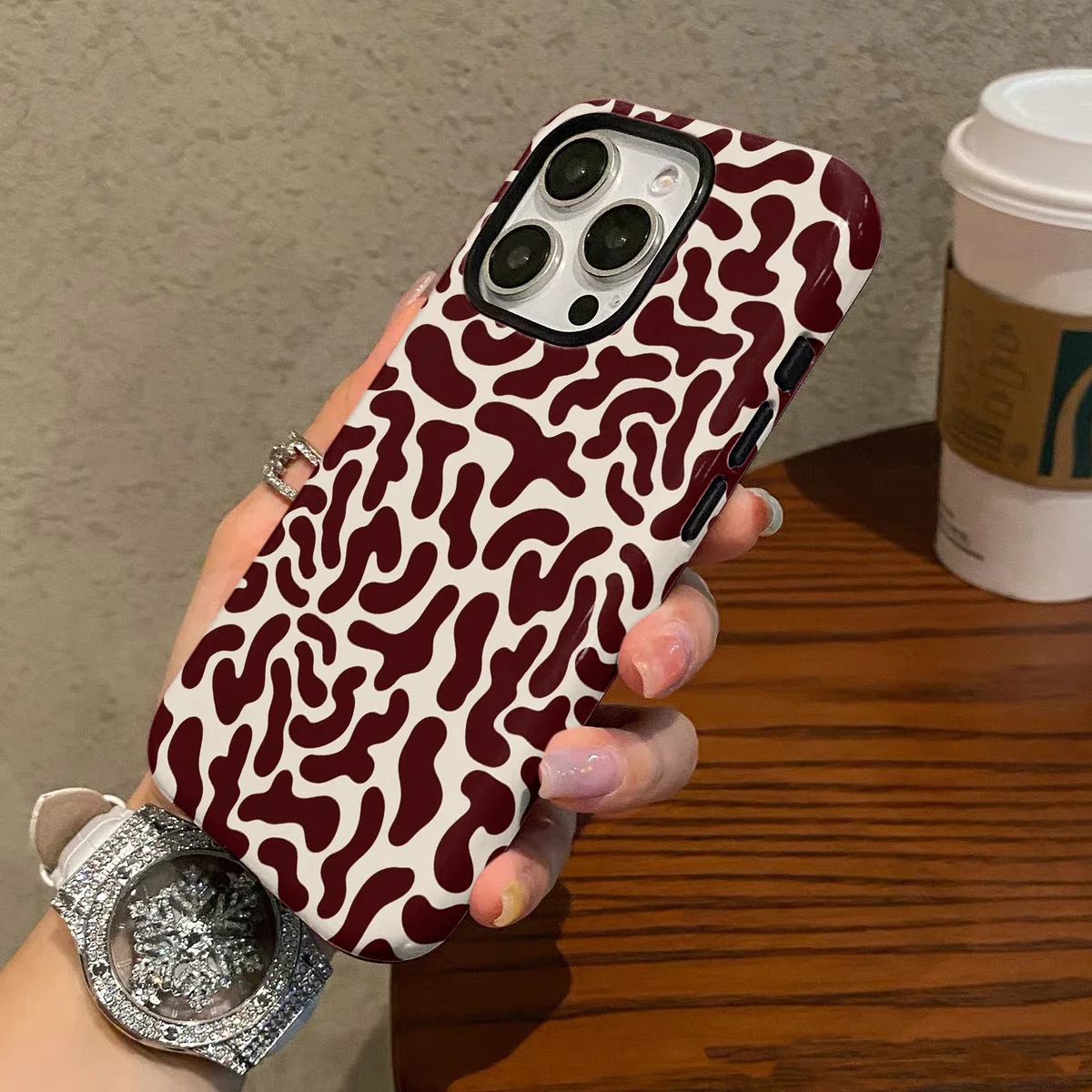 Luxury Brown Patterned Minimalist Double-Layer Back Cover Phone Case