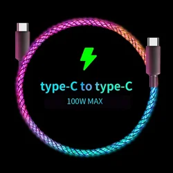 100W Fast Charging RGB Cable with Breathing Light - Type C USB C Data Cable, 66W Quick Charge - 1m (Typec to typec)