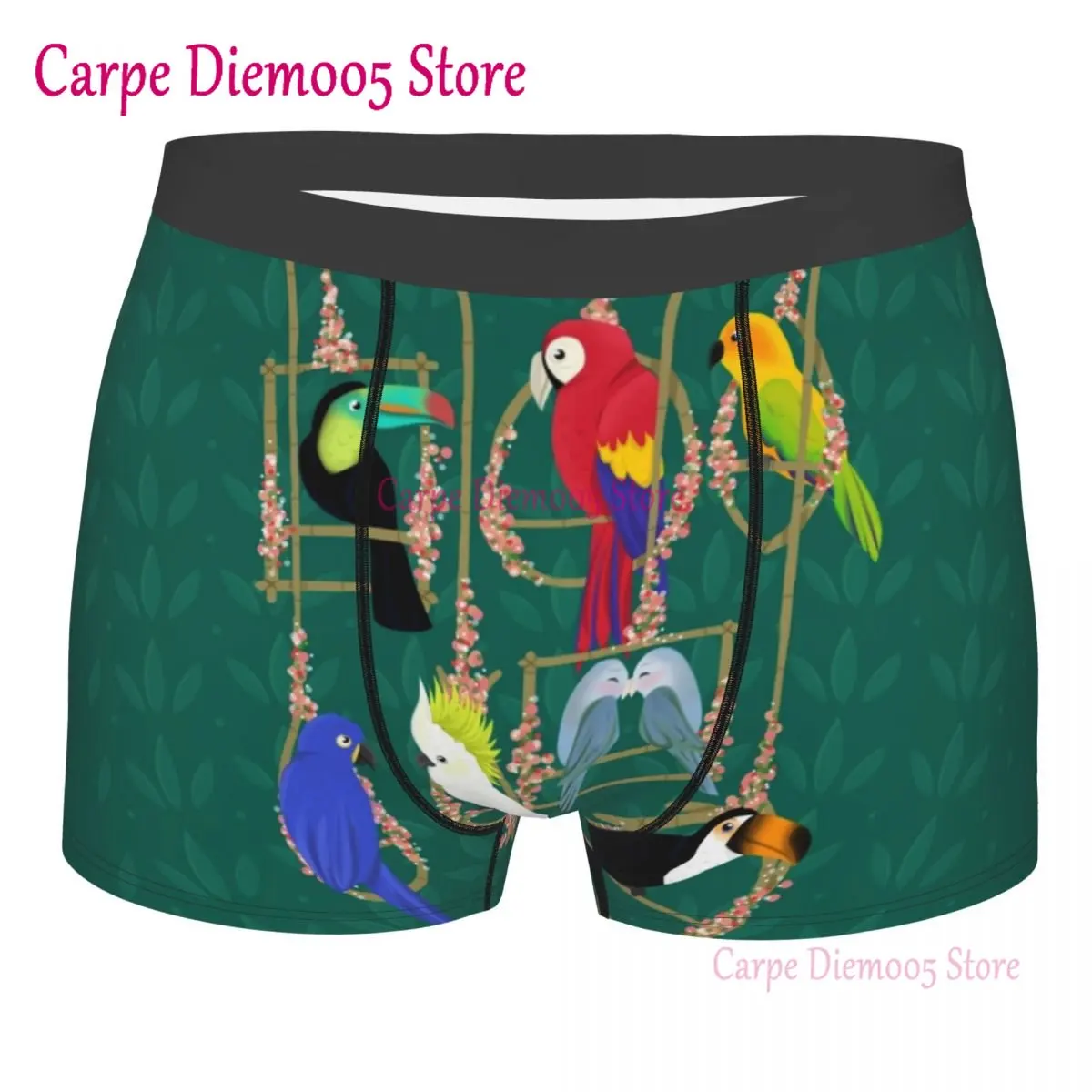 Tropical Getaway Parrot Birds Underwear Men Sexy Printed Customized Cockatiel Budgie Toucan Boxer Shorts Panties 6pcs parrot feeding spoon for all baby bird cockatiel milk feed drop shipping