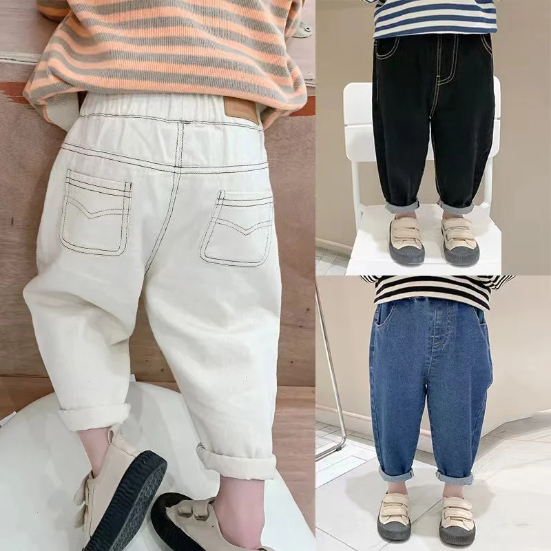 

Children Ripped Jeans Spring Autumn Boys Girls Denim Jeans Korean Fashion Kids Trousers Toddler Casual Loose Pants 2024 New 1-7Y