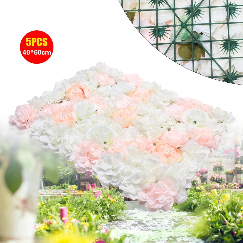 

5Pcs Silk Flower Wall Panels Artificial Rose for Wedding Party Backdrop Photography Venue Decor