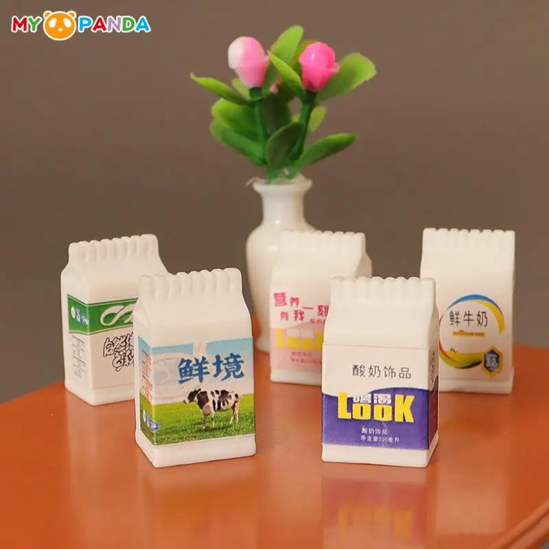 

5Pcs 1/12 Dollhouse Miniature Boxed Milk Set Dollhouse Simulation Drink Beverage Box Food Toys Model Dolls House Kitchen Decor