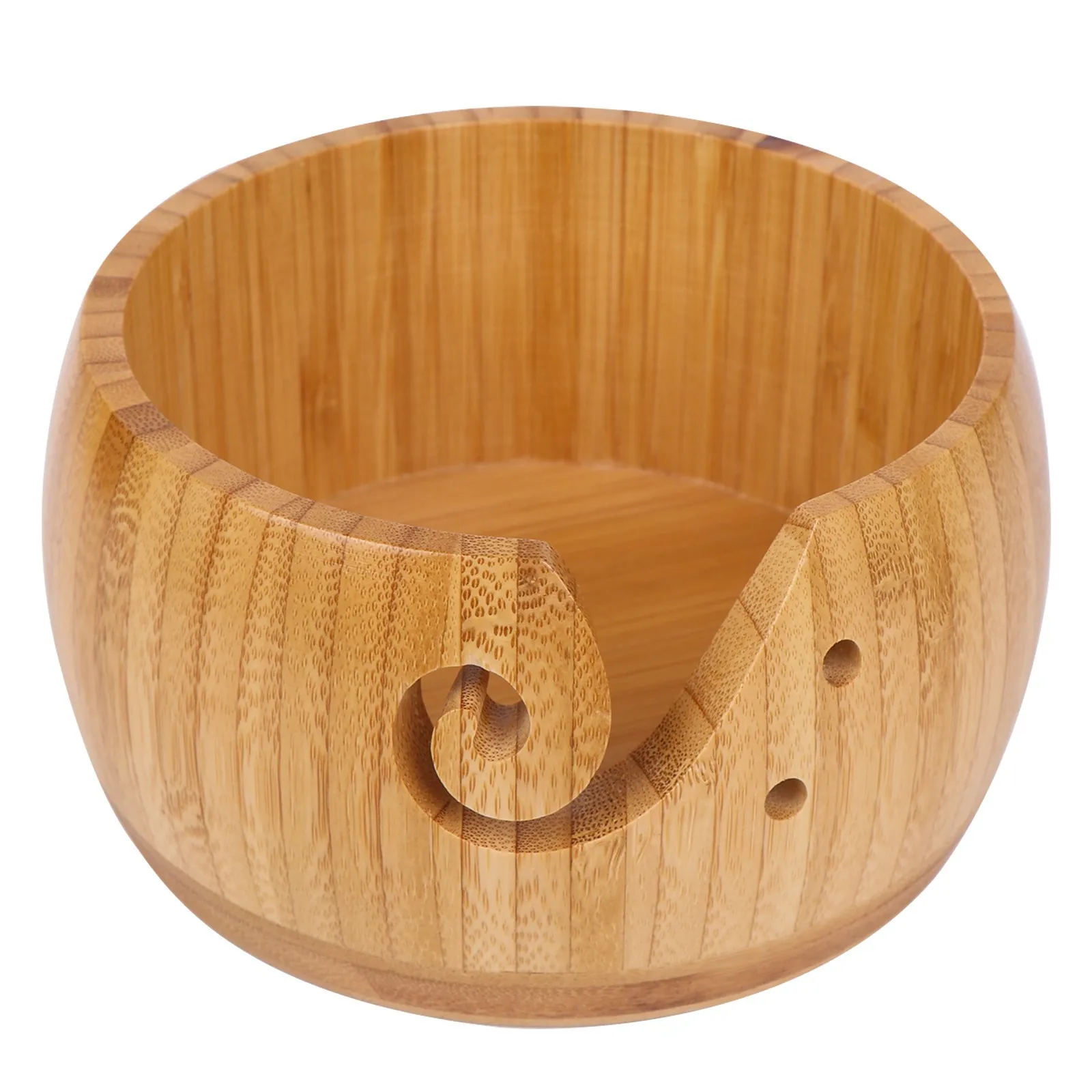 Wooden Yarn Bowl for Knitting and Croching With Engraved Leaf Desing