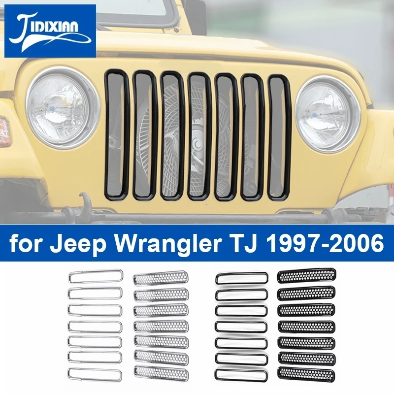 JIDIXIAN Car Grills Mesh Front Insert Grille Decoration Cover Trim Jeep Wrangler TJ 1997-2006 Car Exterior Accessories Front Grille Front Grille Trim Strips