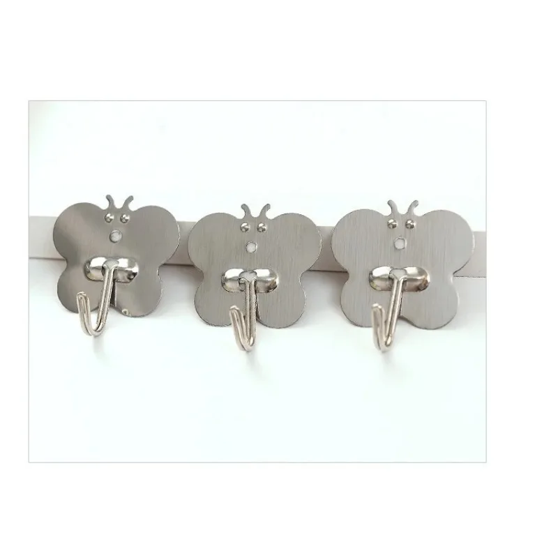 3pcs/set Heart Shape Adhesive Kitchen Strong Wall Door Hook Metal Stainless Steel Stick Hook Hanger Bathroom Hanger