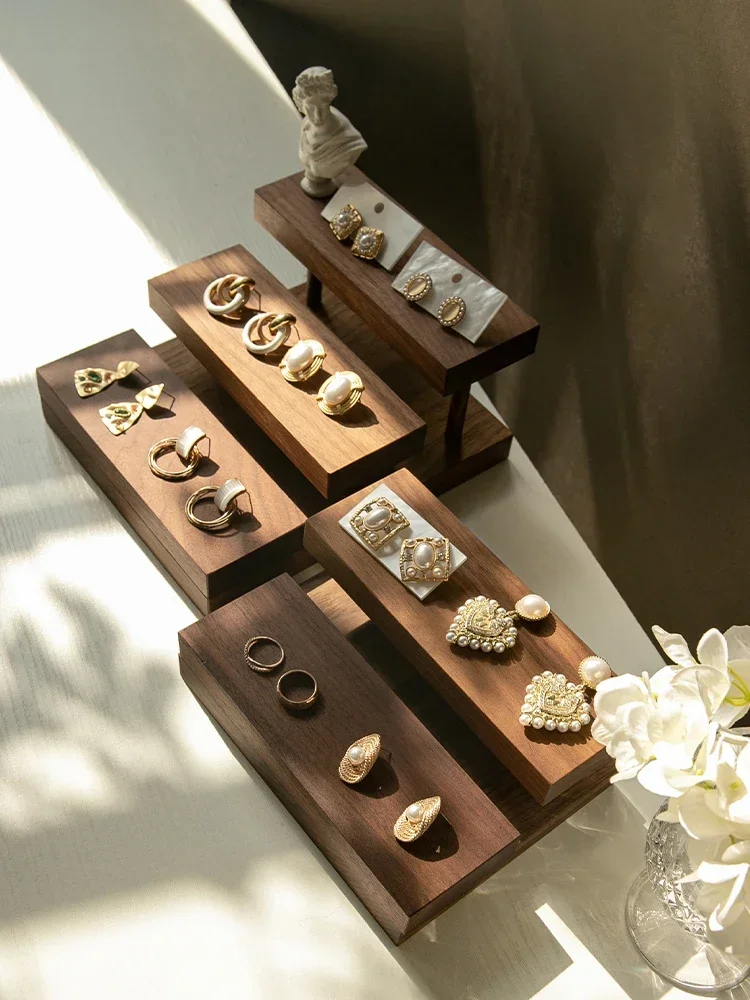 wooden-stand-tray-necklace-bracelet-earrings-multi-layer-ladder-display-walnut-props-jewelry