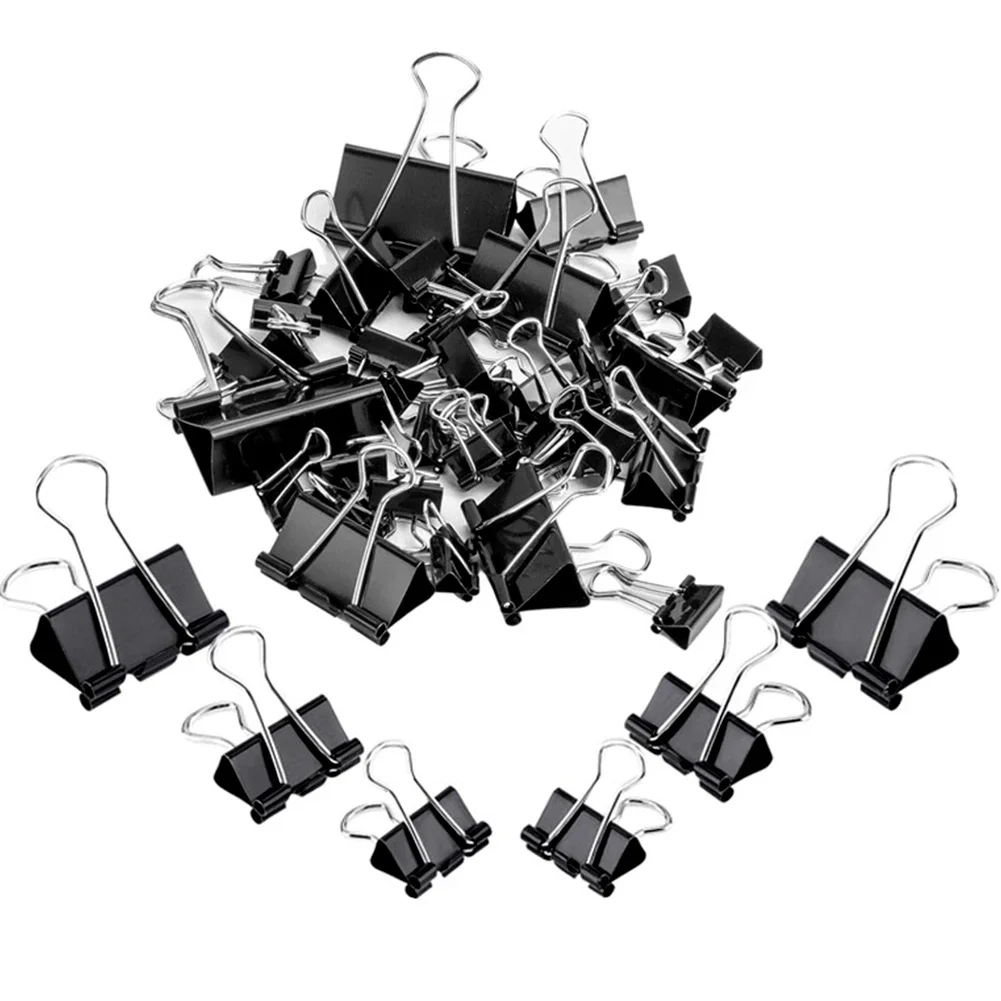10PCS Metal Paper Clip 15mm 19mm 25mm 32mm Foldback Binder Clips Black Grip Clamps Paper Document Office School Stationery