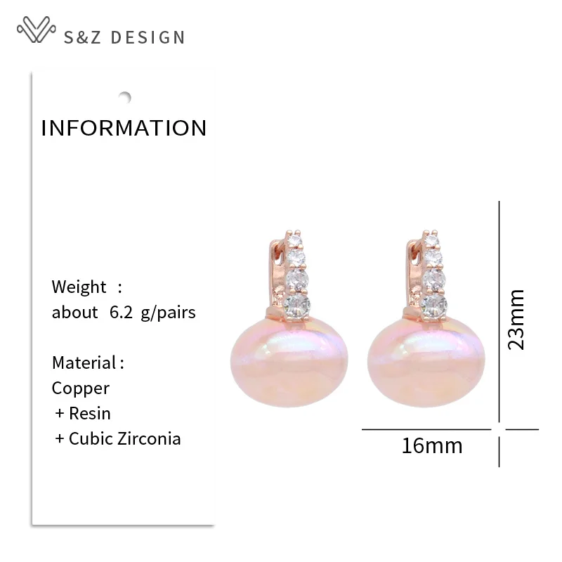 S&Z DESIGN New Fashion Luxury Colorful Beads Dangle Earrings For Women Cubic Zirconia Jewelry 585 Rose Gold Color Eardrop Gift