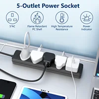 1 ชิ้น UK Compact 5 Socket Power Strip พร้อมการออกแบบติดผนัง, ความต้านทานต่ออุณหภูมิสูงเปลวไฟและไฟแสดงสถานะ 1