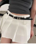 Ceintures à la mode pour femmes, noires, simples et fines, en PU, pour pantalons, jupes, polyvalentes, décontractées pour étudiants 6