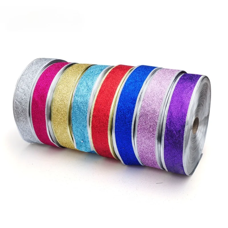 200cmX6.3cm Glitter Decorative Ribbons Red Silver Gold Ribbon With Iron Wire Christmas Decoration Ribbons for Crafts Bows