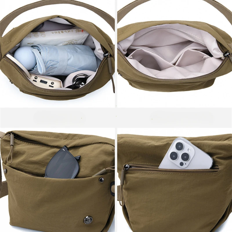 Ultra-light Nylon Crossbody Bag for Women Adjustable Wide Strap Lightweight Women's Bag Zipper Closure Stylish Messenger Bag