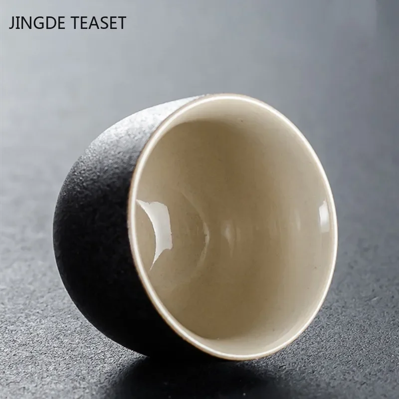 4 pcs/lot Retro Black pottery Teacup Master Cup Handmade Ceramic Tea Bowl Chinese Tea ceremony Accessories Personal Single Cup