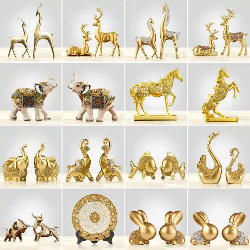 

Китайская статуя фэн-шуй с золотой лошадью, слон, украшение, успех, домашние поделки, фигурка счастья, богатство, украшения для офисного стола, подарок