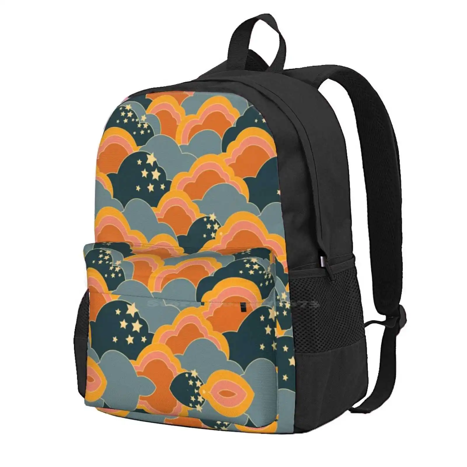 

Psychedelic , Retro , 60S 70S Clouds And Stars Hot Sale Backpack Fashion Bags Psychedelic Retro 1970S 1960S Clouds Mid Century