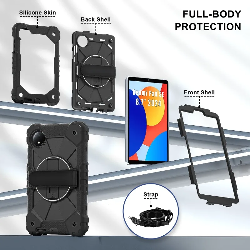 Premium 360 Rotating Shockproof Tablet Case with Stand and Handle